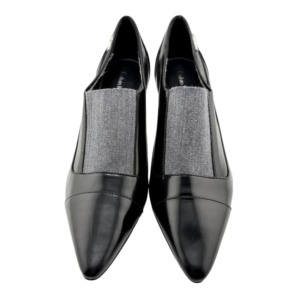 Calvin Klein Greta Modern Black Stretch Kitten Heel Pump Size 7 Ladies Shoe